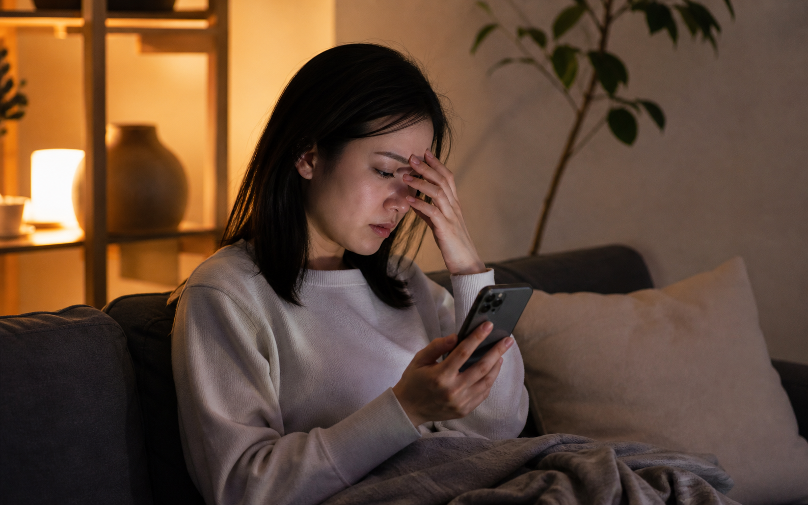 疲れた様子の女性