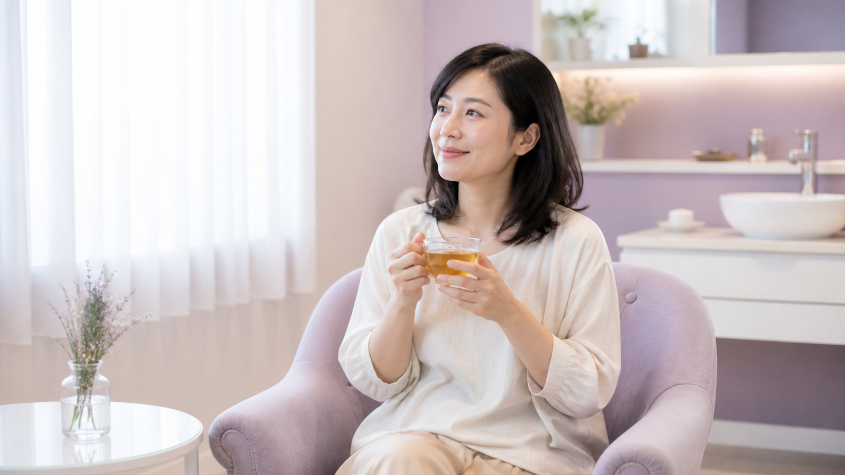 施術後にくつろぐ女性